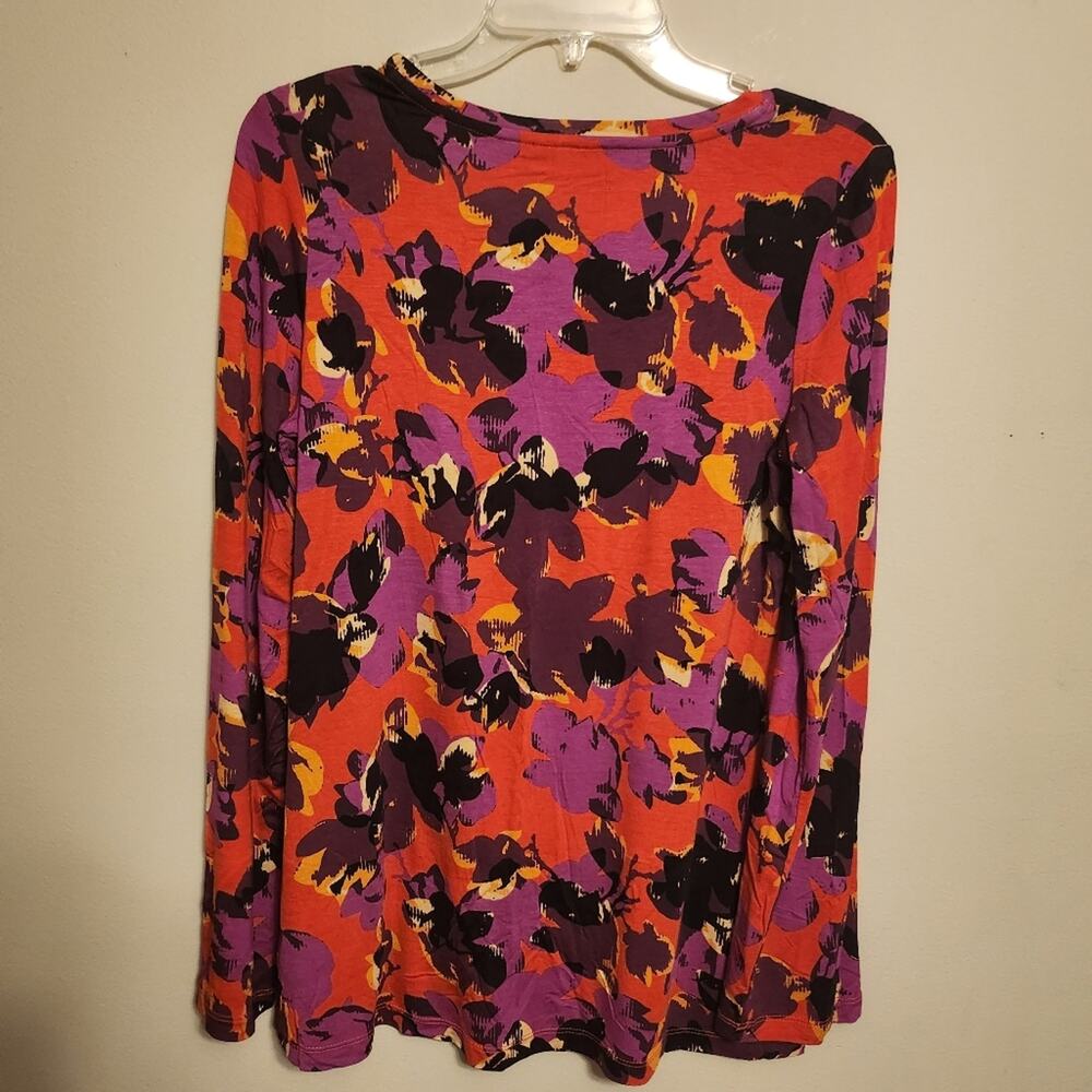 LOGO Lori Goldstein XS Orange Floral Long Sleeve Tunic - Picture 7 of 8
